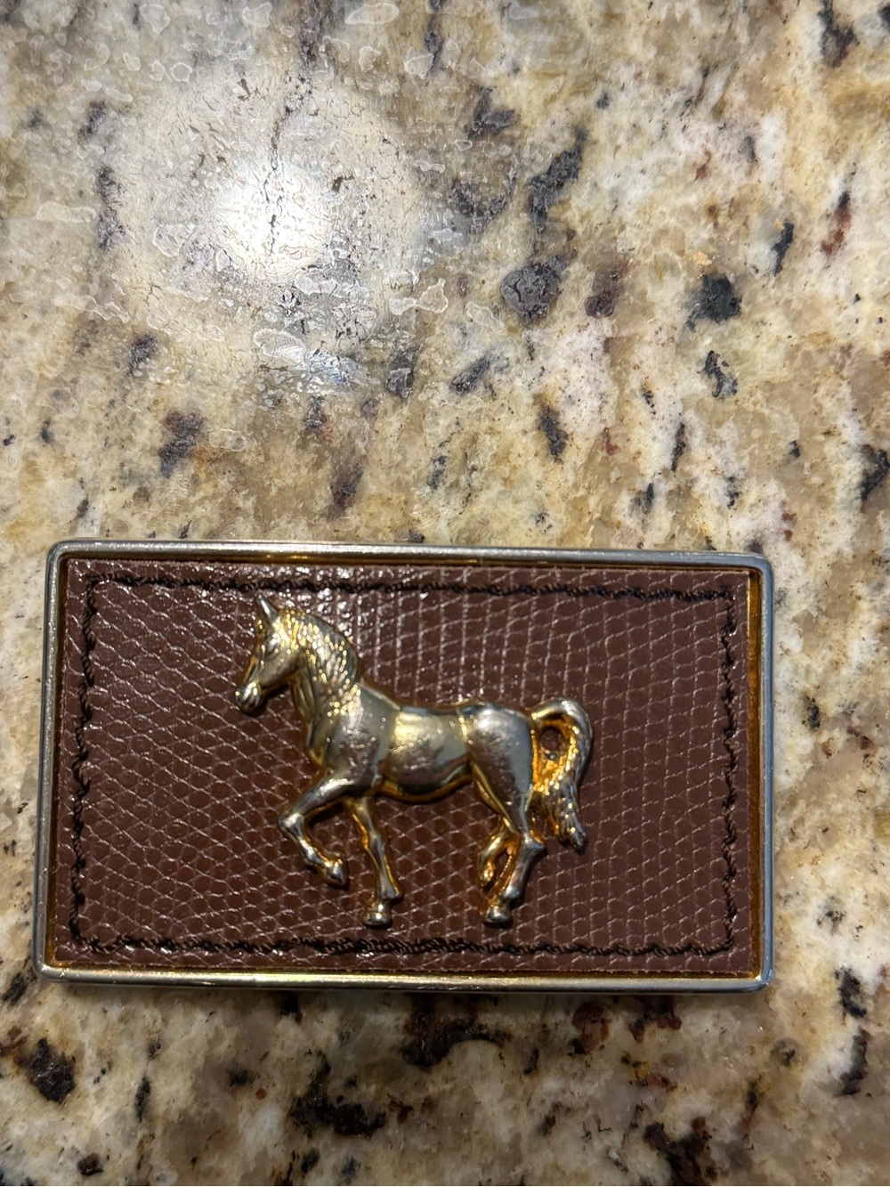 Brown Leather Horse Emblem Belt Buckle Made In Spain
